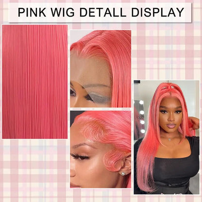 Pink 30 Inch Straight Lace Front Wig Human Hair