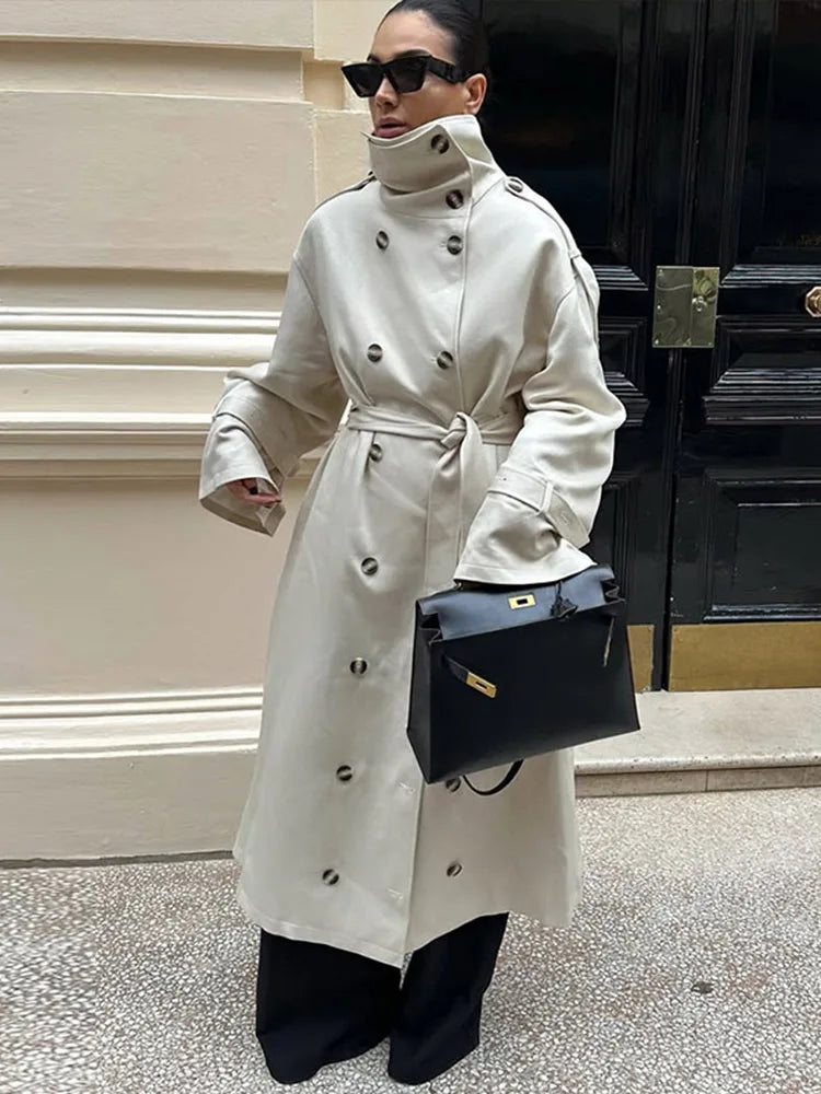 Women's Double Breasted Long Trench Coat Windbreaker