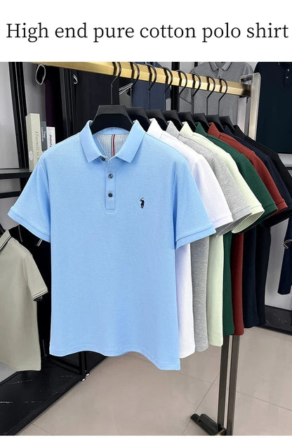 Men's Short Sleeve Cotton Polo Shirt with Embroidery