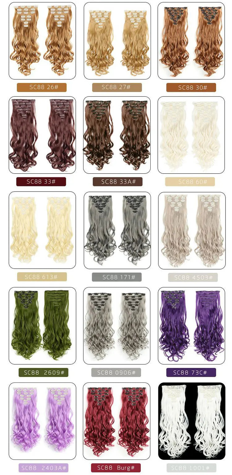 22 Inch Curly Wavy Clip In Hair Extensions Synthetic