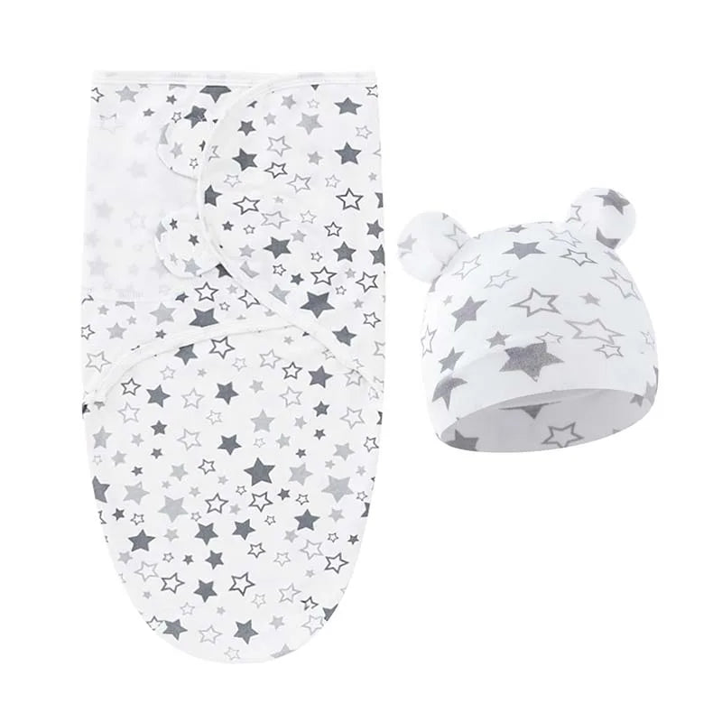 Cartoon Printed Cotton Baby Blanket Hat Set