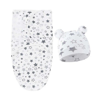 Cartoon Printed Cotton Baby Blanket Hat Set