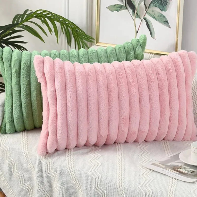 Faux Fur Plush Throw Pillow Covers 30x50cm 45x45cm Orange Green Pink Cream