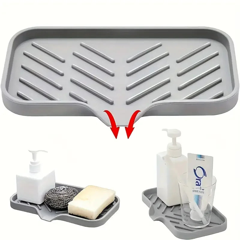 Silicone Kitchen Sink Faucet Mat and Tray