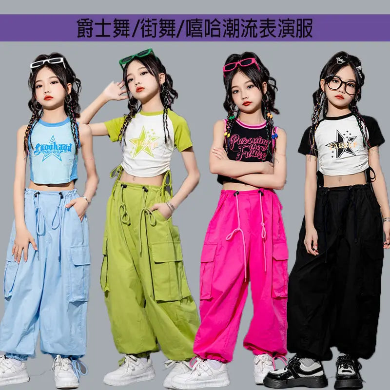 Girls Loose Cargo Pants with Belt for Daily Wear