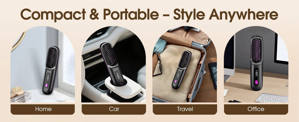 Cordless Hair Straightener Brush with LCD Display