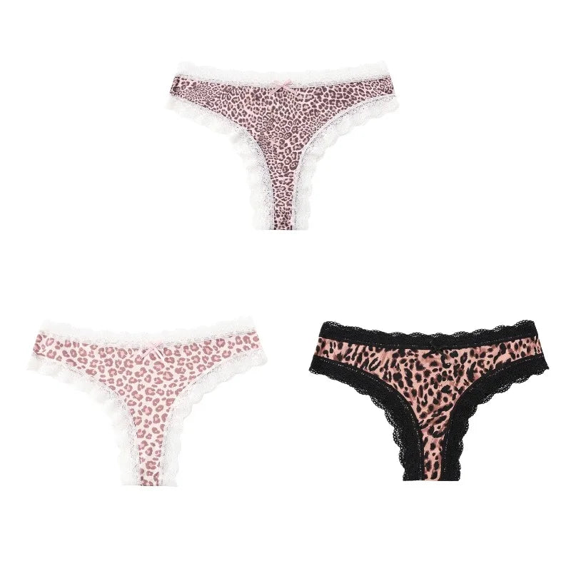 BZEL Women Lace Thong Panties Low-Waist G-String Leopard