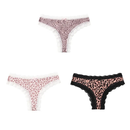 BZEL Women Lace Thong Panties Low-Waist G-String Leopard