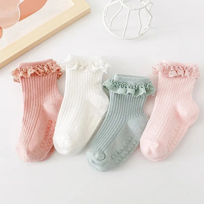 Cotton Lace Socks for Toddler Girls Non-slip Half Knee