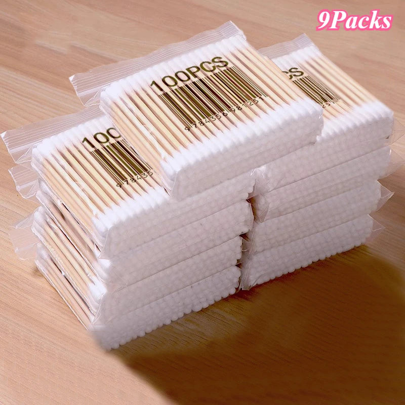 100 Pcs Baby Cotton Swabs with Wooden Sticks