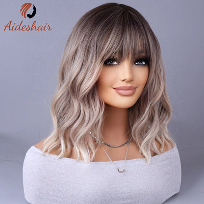 Light Gray Synthetic Wig with Fringe for Daily Use