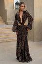 Deep V Hollow Backless Chiffon Maxi Party Dress