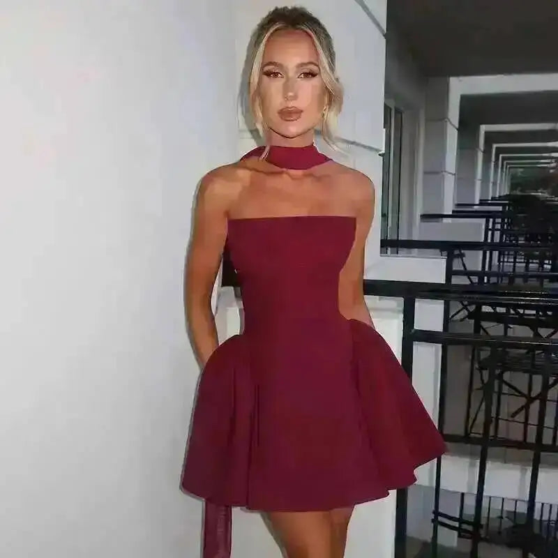 Avrilyaan Off Shoulder Backless A-line Mini Dress