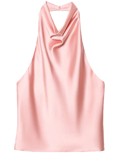 Halter Satin Backless Corset Top for Women in Yellow Pink Black