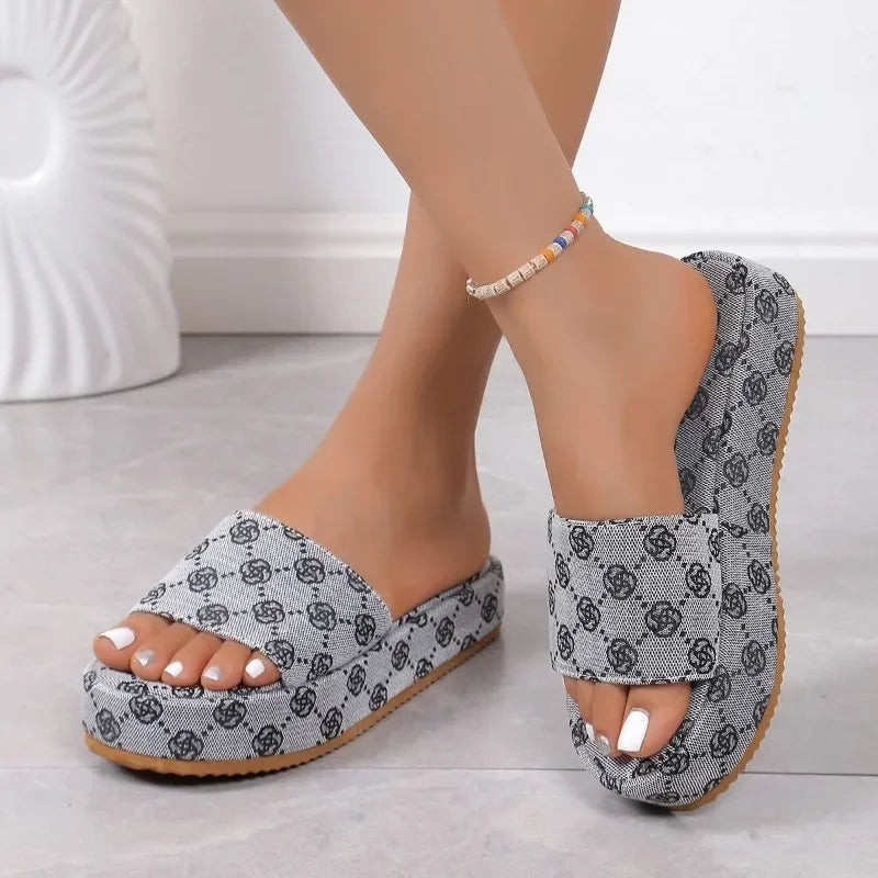 Women Floral Platform Sandals Casual Beach Shoes