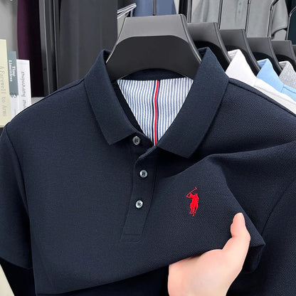Men's Short Sleeve Cotton Polo Shirt with Embroidery
