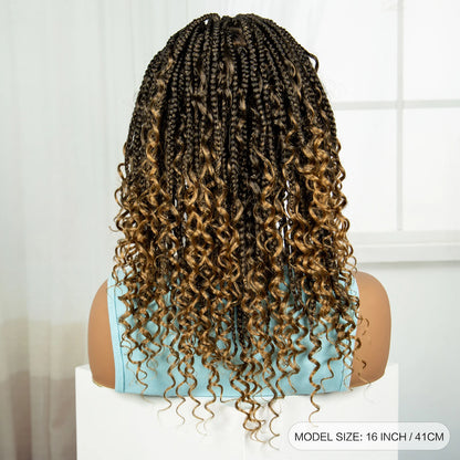 Knotless Box Braided Wigs with Curly Ends 16 Inches Synthetic
