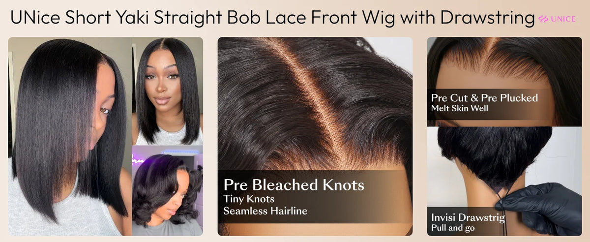 Yaki Straight Bob Wig 100% Human Hair Glueless 13x4