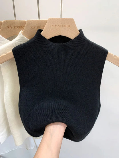 Women Slim Knitted Tank Top Sleeveless Solid Sweater