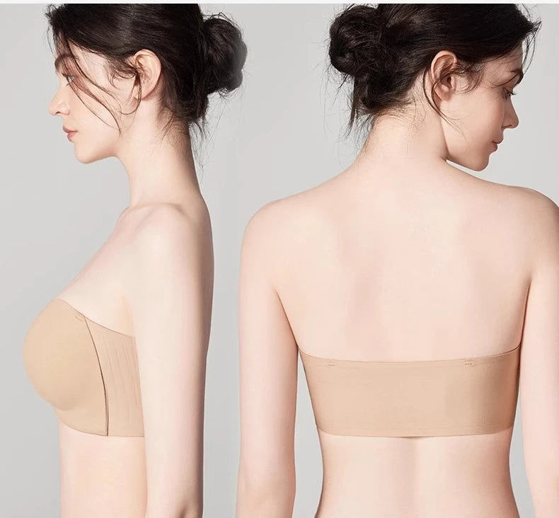 Seamless Push Up Strapless Bra for Women Adjustable Solid Color