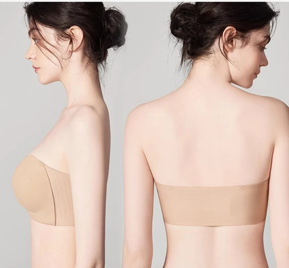 Seamless Push Up Strapless Bra for Women Adjustable Solid Color