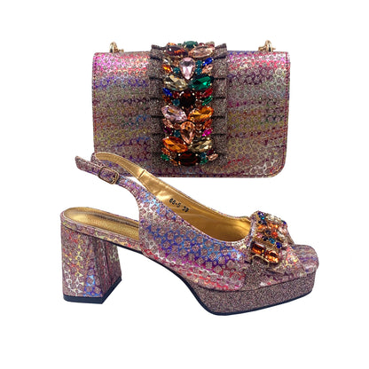 Orange Synthetic Fabric Women's High Heel Shoe and Bag Set