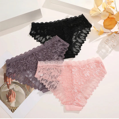 Lace Hollow Out Low-Waist Floral Briefs for Women