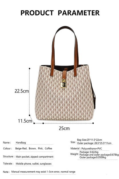 CH Women Monogram Print Shoulder Bag Large Capacity
