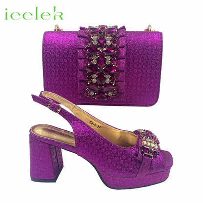Orange Synthetic Fabric Women's High Heel Shoe and Bag Set