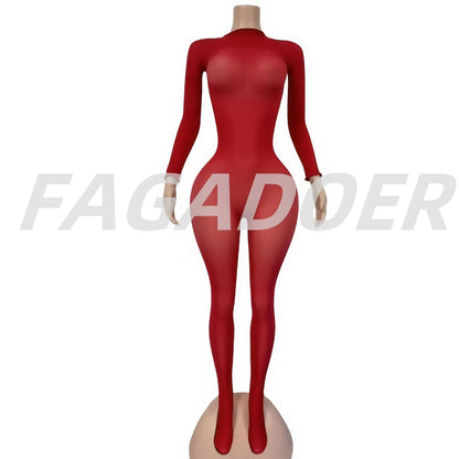 Sexy Mesh See Through Bodycon Jumpsuit for Women