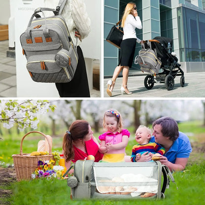 3 In 1 Waterproof Diaper Bag Backpack with USB Charge