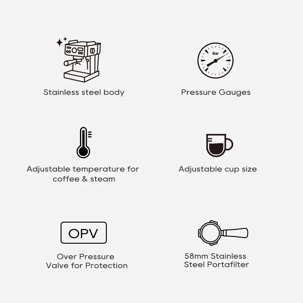 HiBREW 20Bar Semi Automatic Espresso Machine Stainless Steel