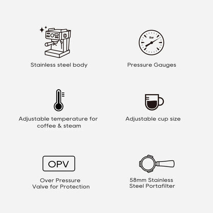 HiBREW 20Bar Semi Automatic Espresso Machine Stainless Steel