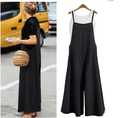 Women’s Cotton Linen Wide Leg Jumpsuit 5XL