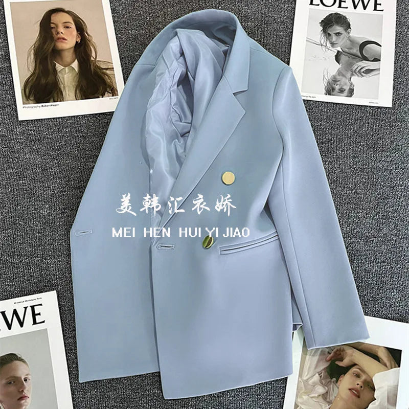 Candy Color Slim Blazer with Notched Collar and Metal Buttons