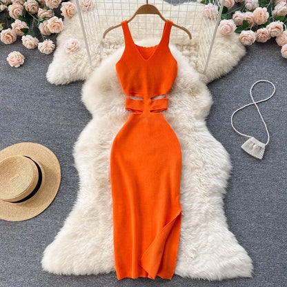 YuooMuoo Women Knitted Bodycon Dress with Cut Out Waist