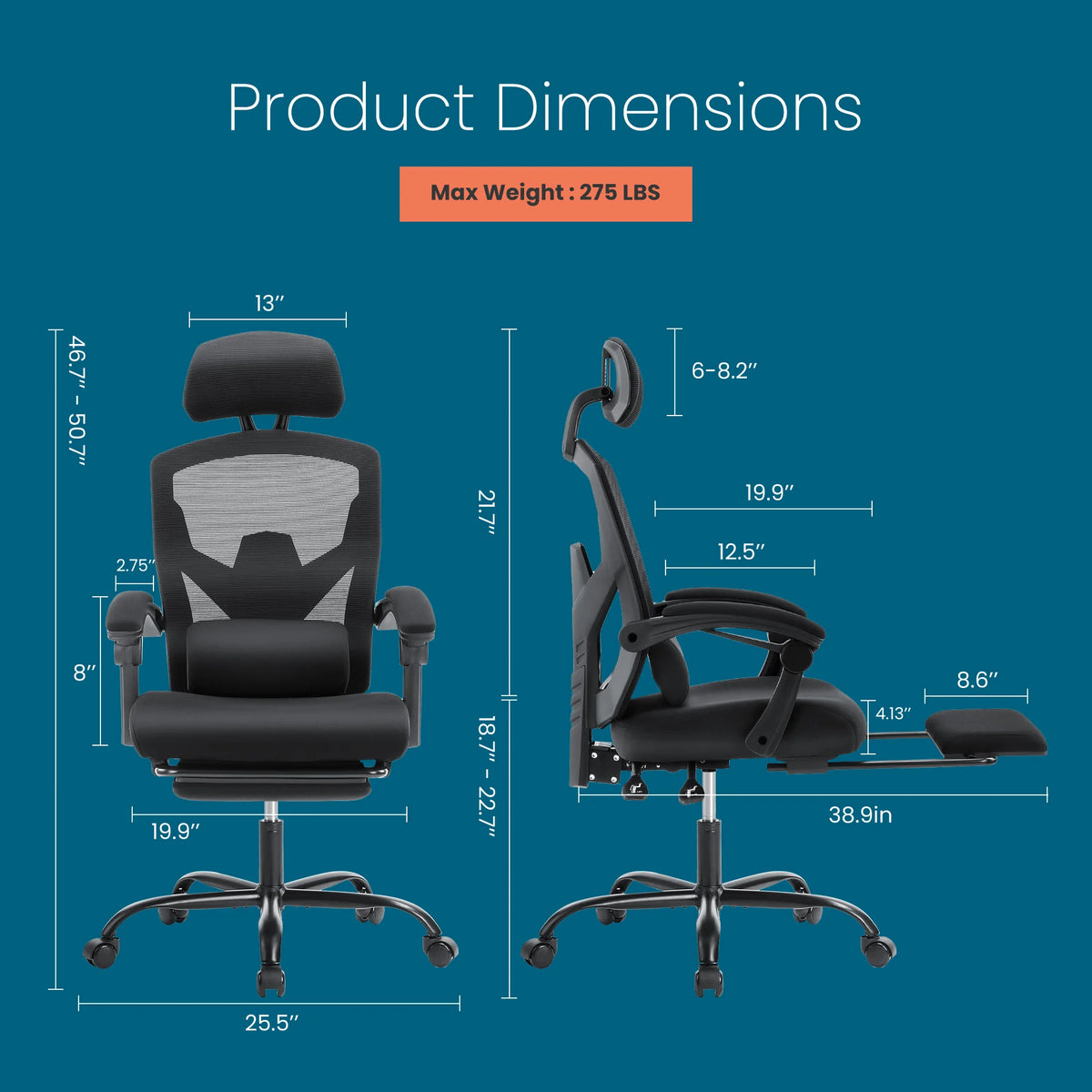 MCQ High Back Ergonomic Gaming Office Chair with Lumbar Support