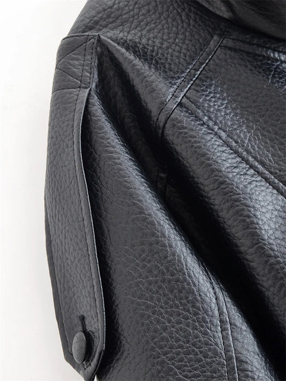 Black Long Sleeve Faux Leather Motorcycle Jacket