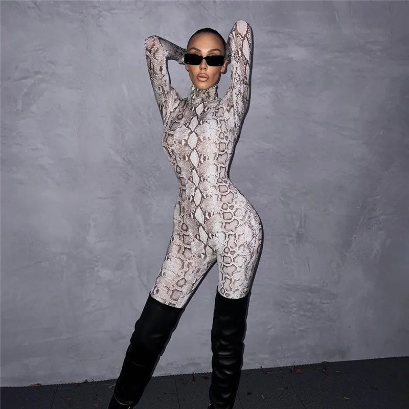 Plaid Bodycon Jumpsuit Women Turtleneck Fitness Clothing