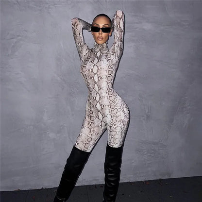 Plaid Bodycon Jumpsuit Women Turtleneck Fitness Clothing