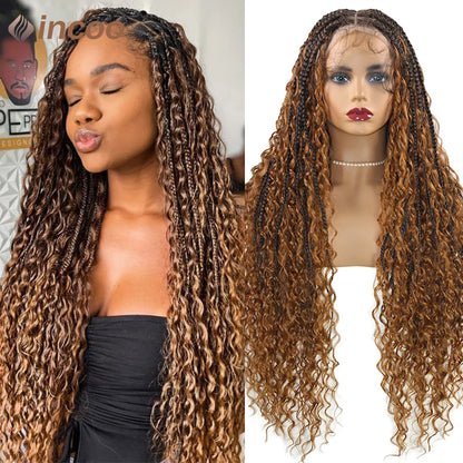 Boho Box Braided Curly Hair Full Lace Wig Burgundy