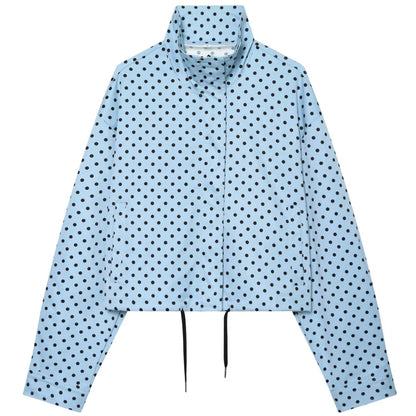Polka Dot Bomber Jacket Women's Zip Up Crop Coat