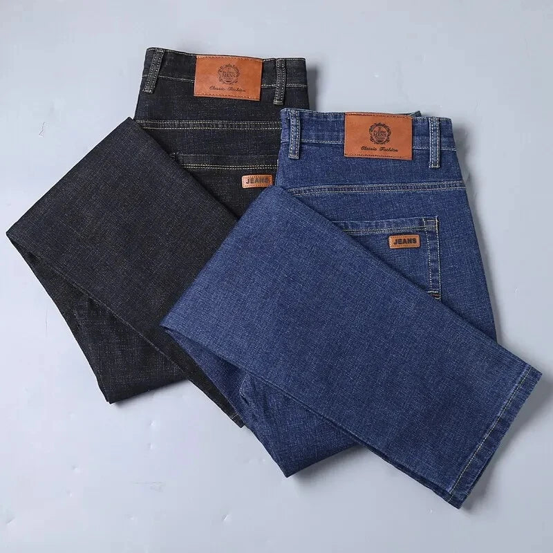 Men's Casual Straight Stretch Denim Jeans Blue Black