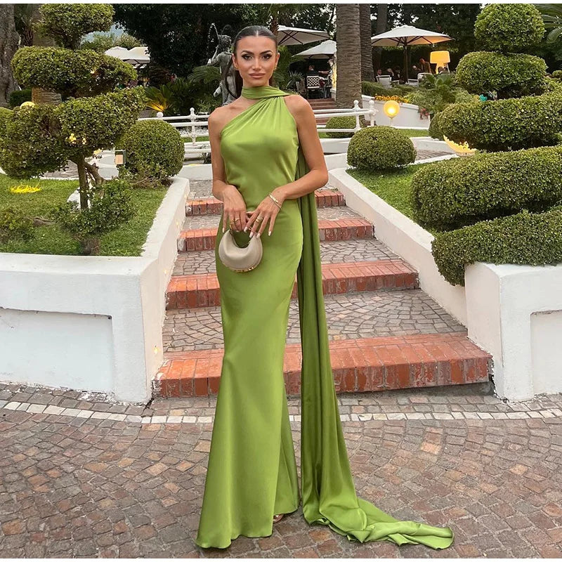 Elegant Halter Dress Women Solid Backless Maxi Dress