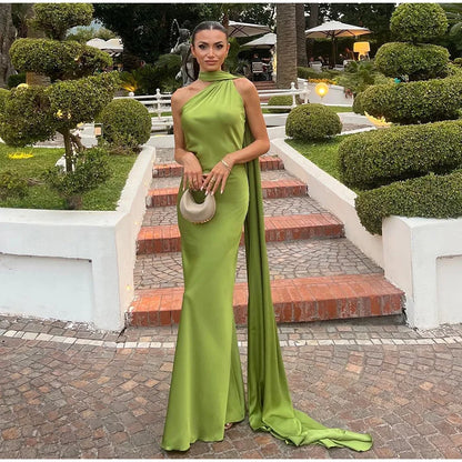 Elegant Halter Dress Women Solid Backless Maxi Dress
