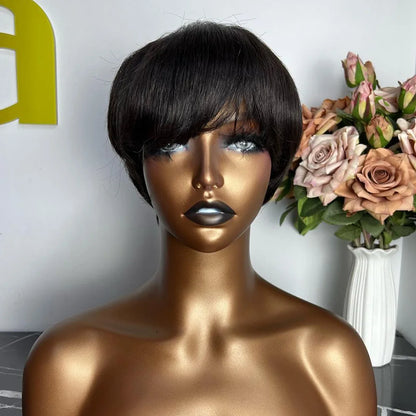 Short Pixie Cut Human Hair Wig with Bangs for Women