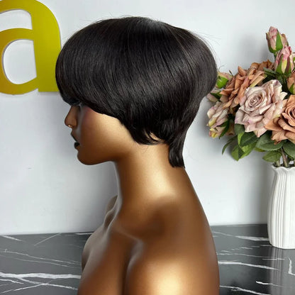 Short Pixie Cut Human Hair Wig with Bangs for Women