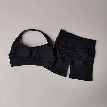 Peach High Waist Seamless Sports Bra and Shorts Set