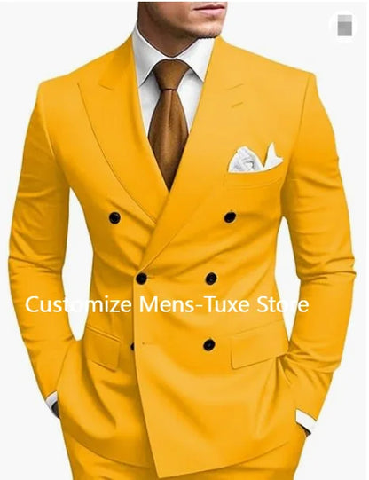 Brown Men's Slim Fit Double Breasted Suit Blazer
