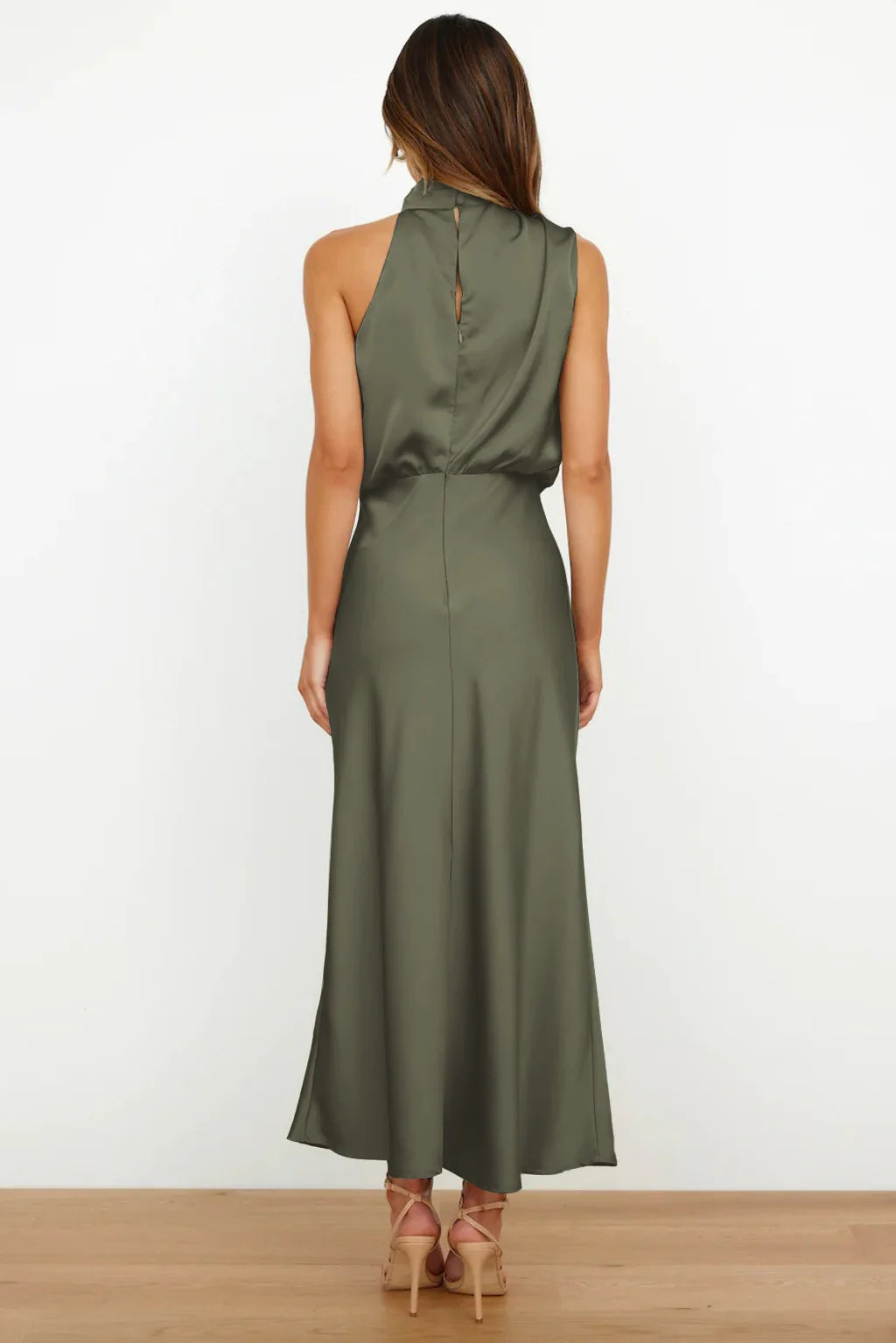 Elegant Silk Satin Sleeveless Long Dress for Women